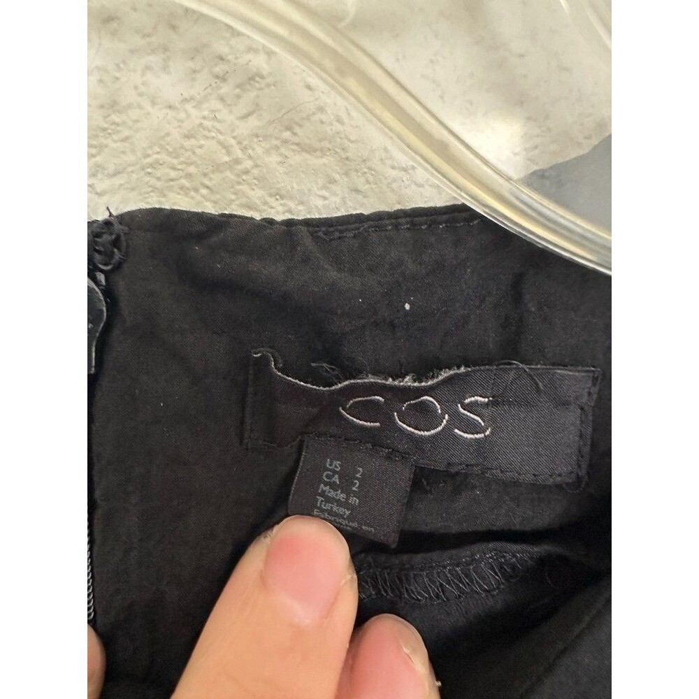 COS Apron Wrap Seersucker Midi Dress Black Tie Minimalist Cotton Women's Size 2 - Picture 6 of 11